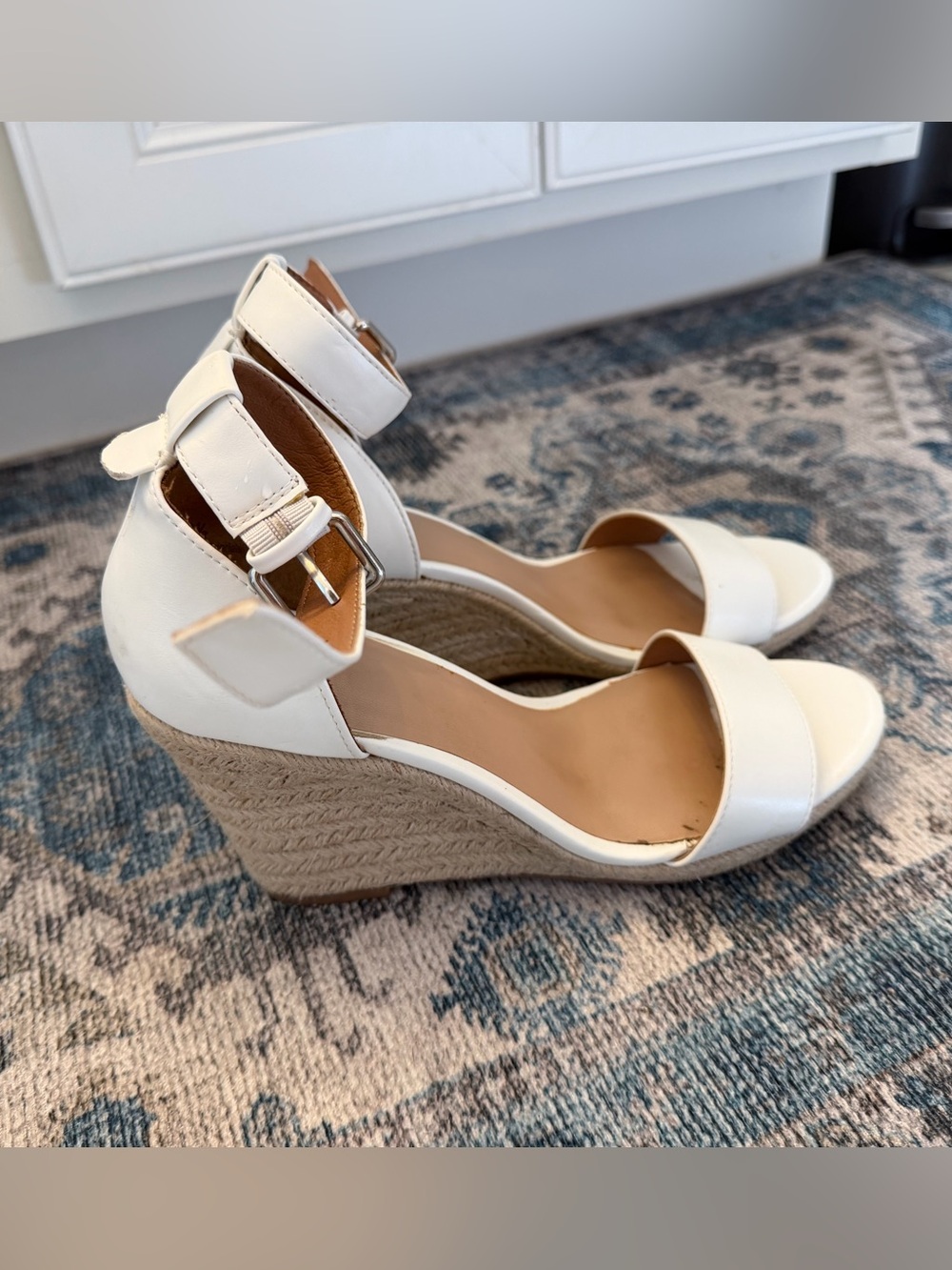 a new day White Espadrille Wedge Sandals with Ankle Strap